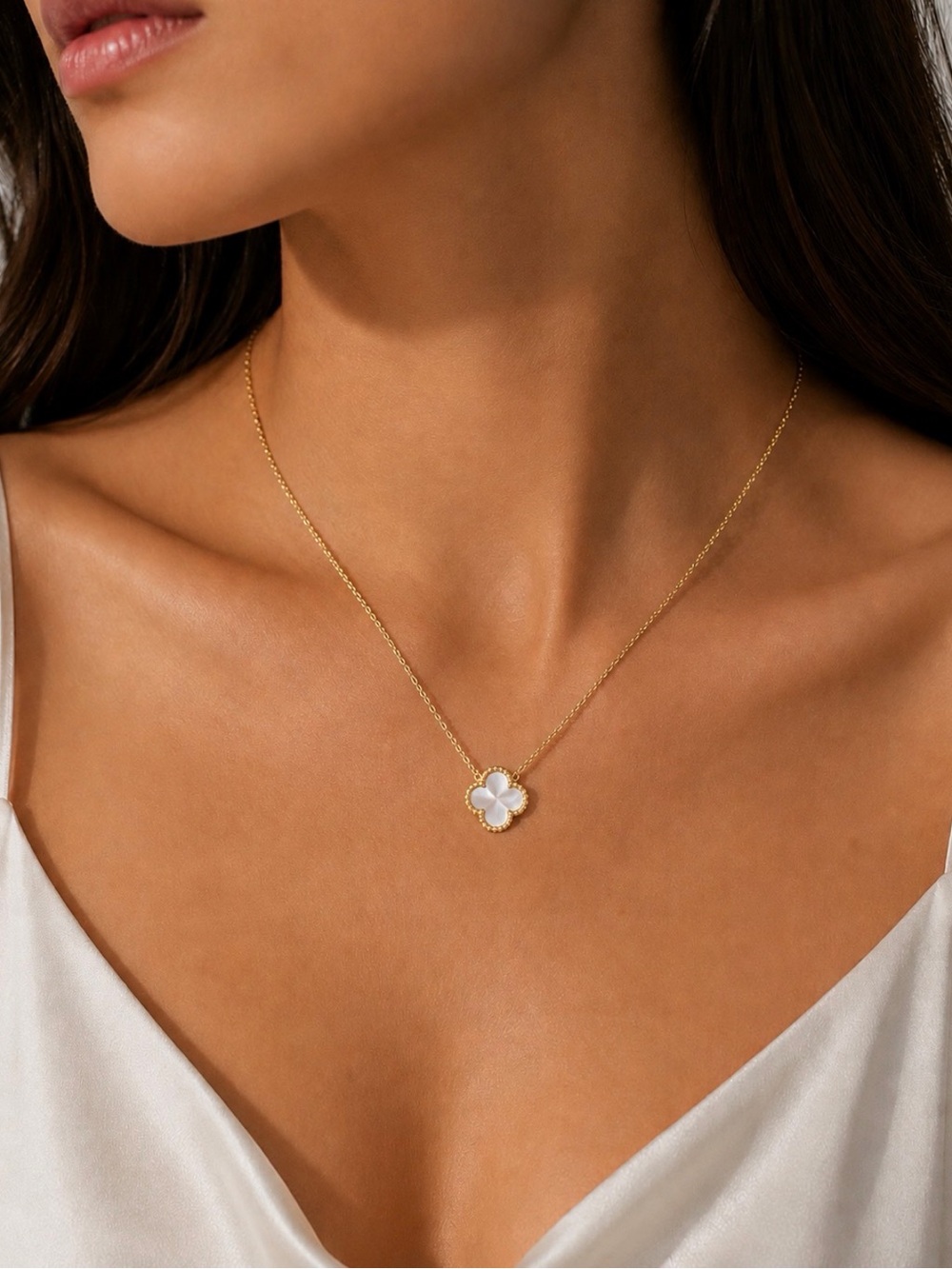 59: Argento Vivo Gold mini 14KT gold plated Clover Necklace with MoP Inlay